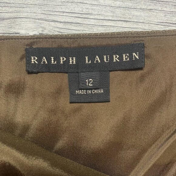 Ralph Lauren Black Label Linen Hemp Olive Green Leather Lace Up Pencil Skirt - Picture 7 of 12